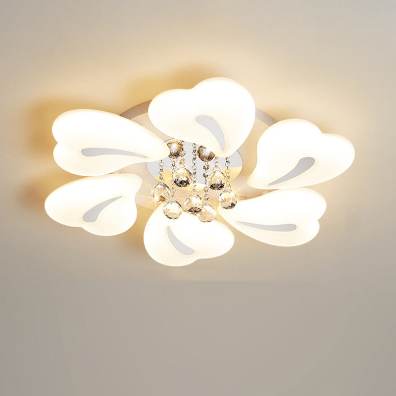 Contemporary Nordic Iron Acrylic Crystal Pendant Heart Flower LED Flush Mount Ceiling Light For Living Room