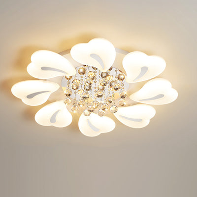 Contemporary Nordic Iron Acrylic Crystal Pendant Heart Flower LED Flush Mount Ceiling Light For Living Room