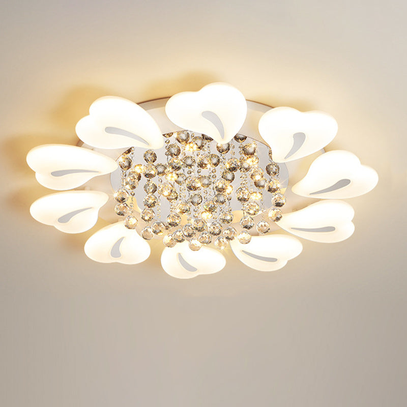 Contemporary Nordic Iron Acrylic Crystal Pendant Heart Flower LED Flush Mount Ceiling Light For Living Room