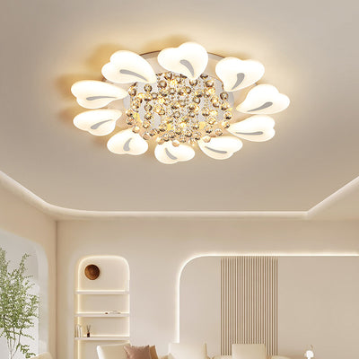 Contemporary Nordic Iron Acrylic Crystal Pendant Heart Flower LED Flush Mount Ceiling Light For Living Room