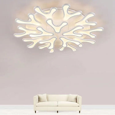 Contemporary Creative Iron Acrylic Antler Flower LED Flush Mount Ceiling Light For Living Room