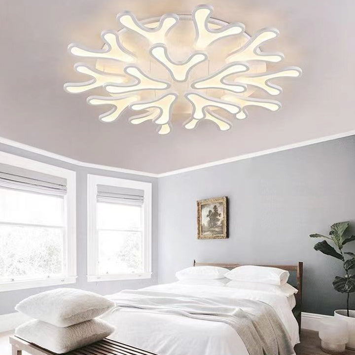 Contemporary Creative Iron Acrylic Antler Flower LED Flush Mount Ceiling Light For Living Room