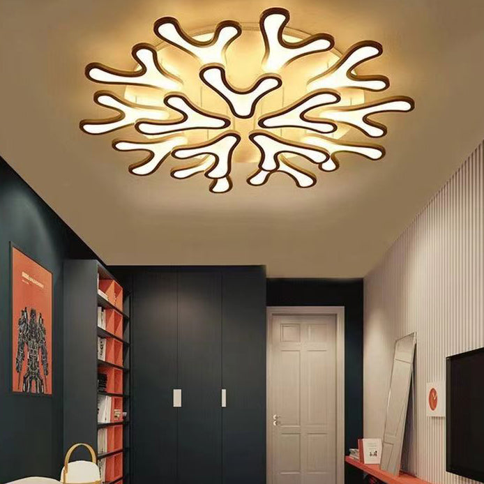 Contemporary Creative Iron Acrylic Antler Flower LED Flush Mount Ceiling Light For Living Room