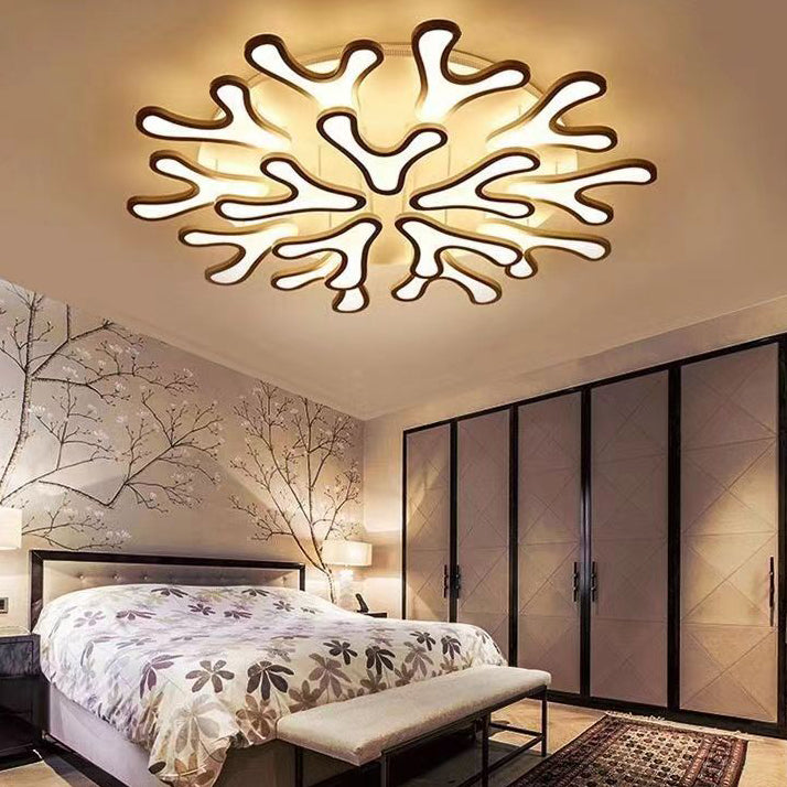 Contemporary Creative Iron Acrylic Antler Flower LED Flush Mount Ceiling Light For Living Room