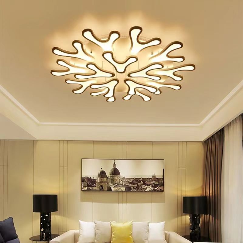 Contemporary Creative Iron Acrylic Antler Flower LED Flush Mount Ceiling Light For Living Room