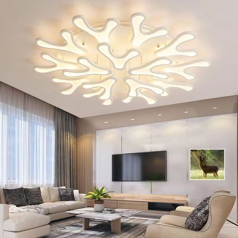 Contemporary Creative Iron Acrylic Antler Flower LED Flush Mount Ceiling Light For Living Room