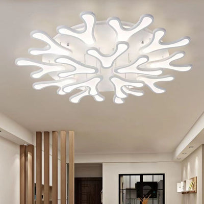 Contemporary Creative Iron Acrylic Antler Flower LED Flush Mount Ceiling Light For Living Room