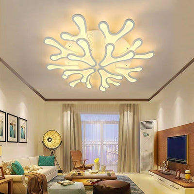 Contemporary Creative Iron Acrylic Antler Flower LED Flush Mount Ceiling Light For Living Room