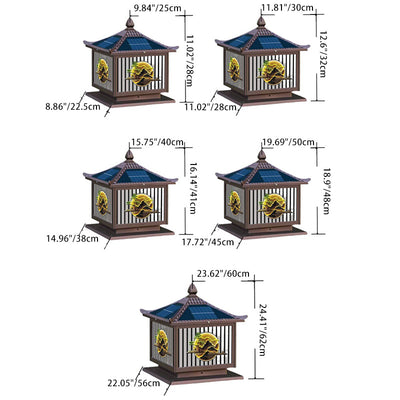 Traditional Chinese Solar Waterproof Aluminum PC Glass Pine Tree Square Cylinder LED Landscape Lighting Outdoor Light For Outdoor Patio