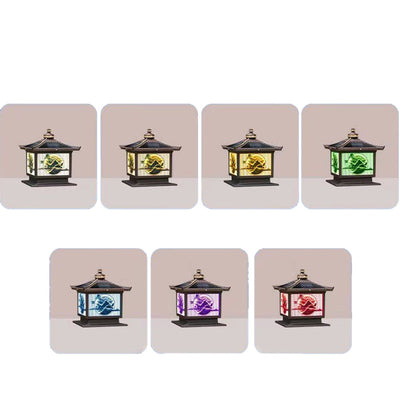 Traditional Chinese Solar Waterproof Aluminum PC Glass Pine Tree Square Cylinder LED Landscape Lighting Outdoor Light For Outdoor Patio