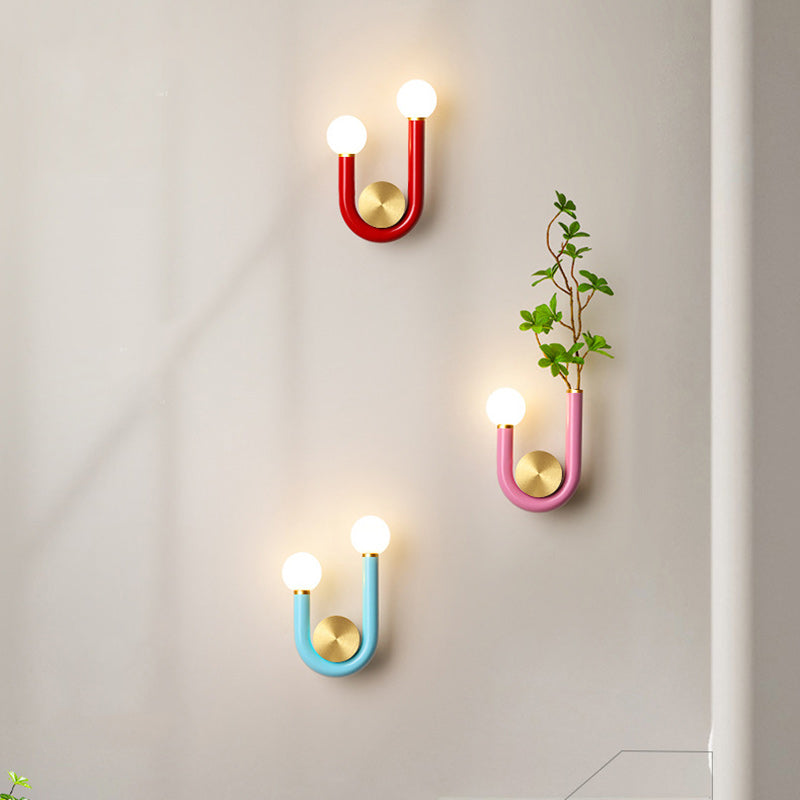 Contemporary Creative Iron Aluminum Acrylic U-Shaped Curved LED Wall Sconce Lamp For Bedside