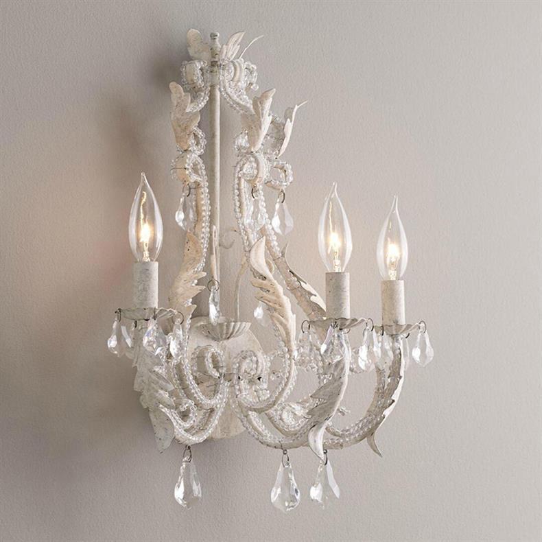 Traditional French Iron Crystal Candlestick Holder 3-Light Wall Sconce Lamp For Bedside