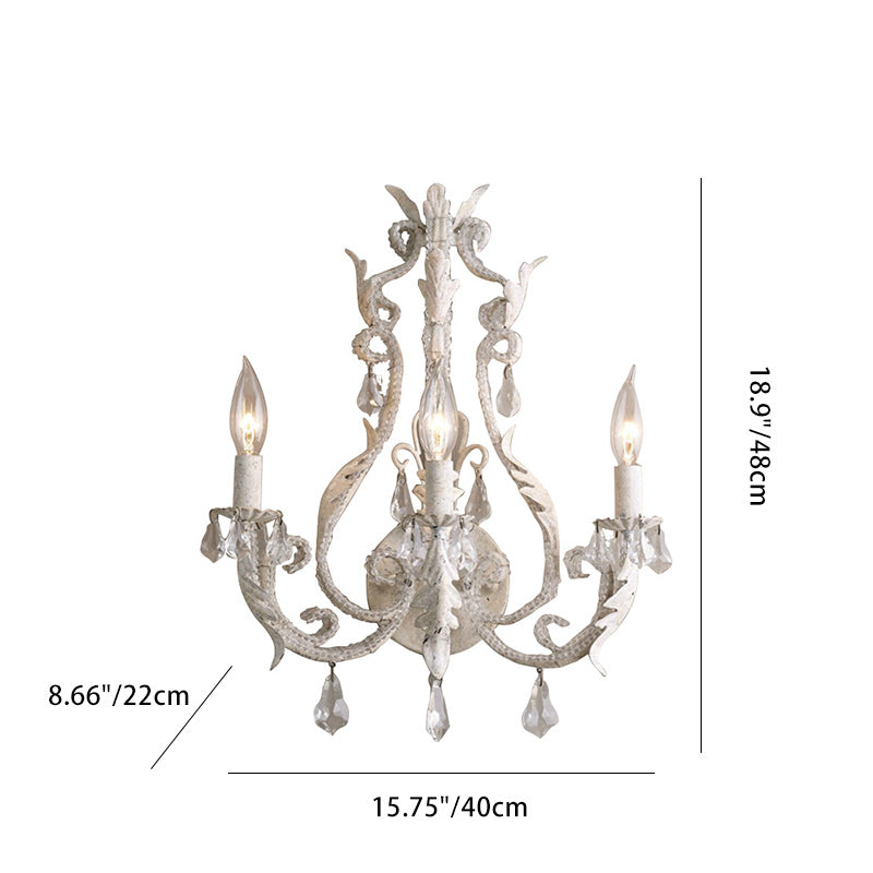 Traditional French Iron Crystal Candlestick Holder 3-Light Wall Sconce Lamp For Bedside