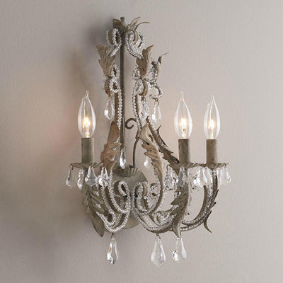 Traditional French Iron Crystal Candlestick Holder 3-Light Wall Sconce Lamp For Bedside