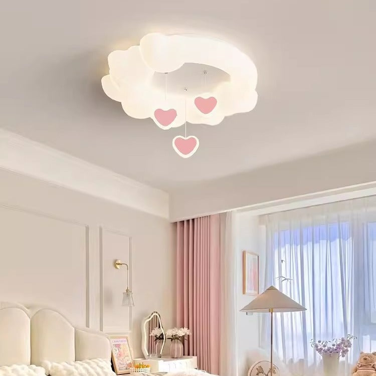 Contemporary Nordic Kids Iron PE Round Star Cloud Maize LED Flush Mount Ceiling Light For Bedroom