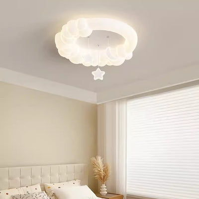 Contemporary Nordic Kids Iron PE Round Star Cloud Maize LED Flush Mount Ceiling Light For Bedroom