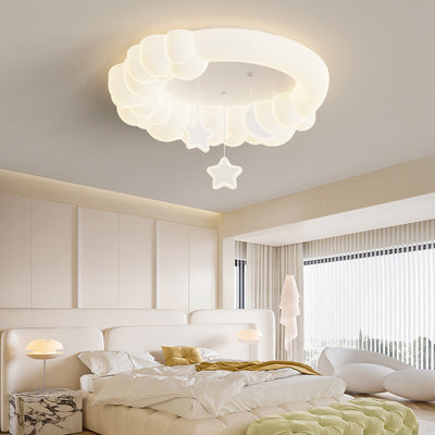 Contemporary Nordic Kids Iron PE Round Star Cloud Maize LED Flush Mount Ceiling Light For Bedroom