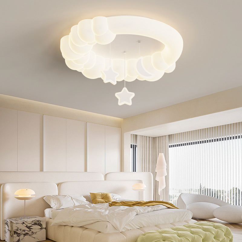 Contemporary Nordic Kids Iron PE Round Star Cloud Maize LED Flush Mount Ceiling Light For Bedroom