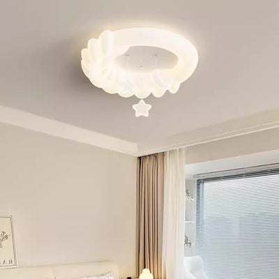 Contemporary Nordic Kids Iron PE Round Star Cloud Maize LED Flush Mount Ceiling Light For Bedroom