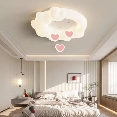 Contemporary Nordic Kids Iron PE Round Star Cloud Maize LED Flush Mount Ceiling Light For Bedroom