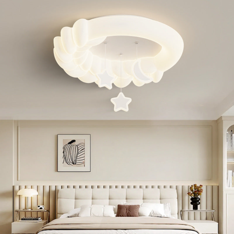 Contemporary Nordic Kids Iron PE Round Star Cloud Maize LED Flush Mount Ceiling Light For Bedroom