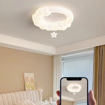 Contemporary Nordic Kids Iron PE Round Star Cloud Maize LED Flush Mount Ceiling Light For Bedroom