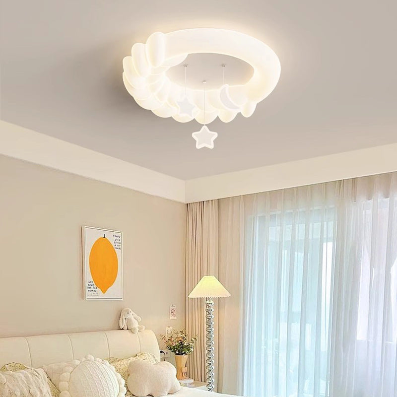 Contemporary Nordic Kids Iron PE Round Star Cloud Maize LED Flush Mount Ceiling Light For Bedroom