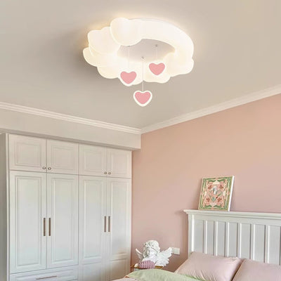 Contemporary Nordic Kids Iron PE Round Star Cloud Maize LED Flush Mount Ceiling Light For Bedroom