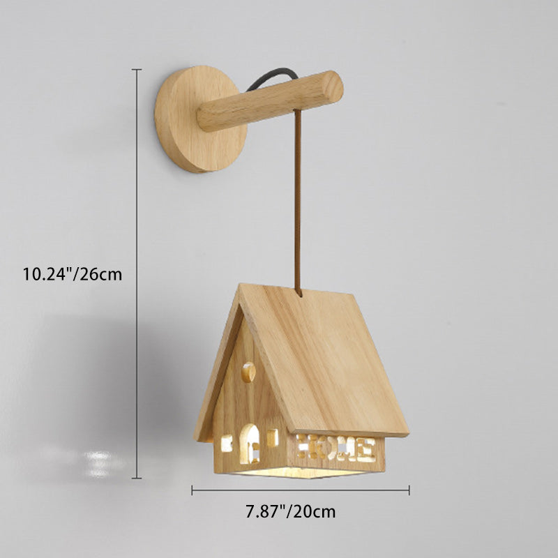 Traditional Japanese Solid Wood House Hollowed 1-Light Wall Sconce Lamp For Bedside