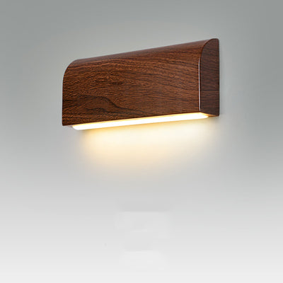 Contemporary Scandinavian Aluminum Wood Grain Rectangular LED Wall Sconce Lamp For Bedside