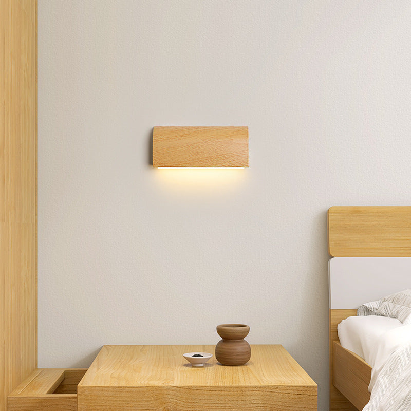 Contemporary Scandinavian Aluminum Wood Grain Rectangular LED Wall Sconce Lamp For Bedside