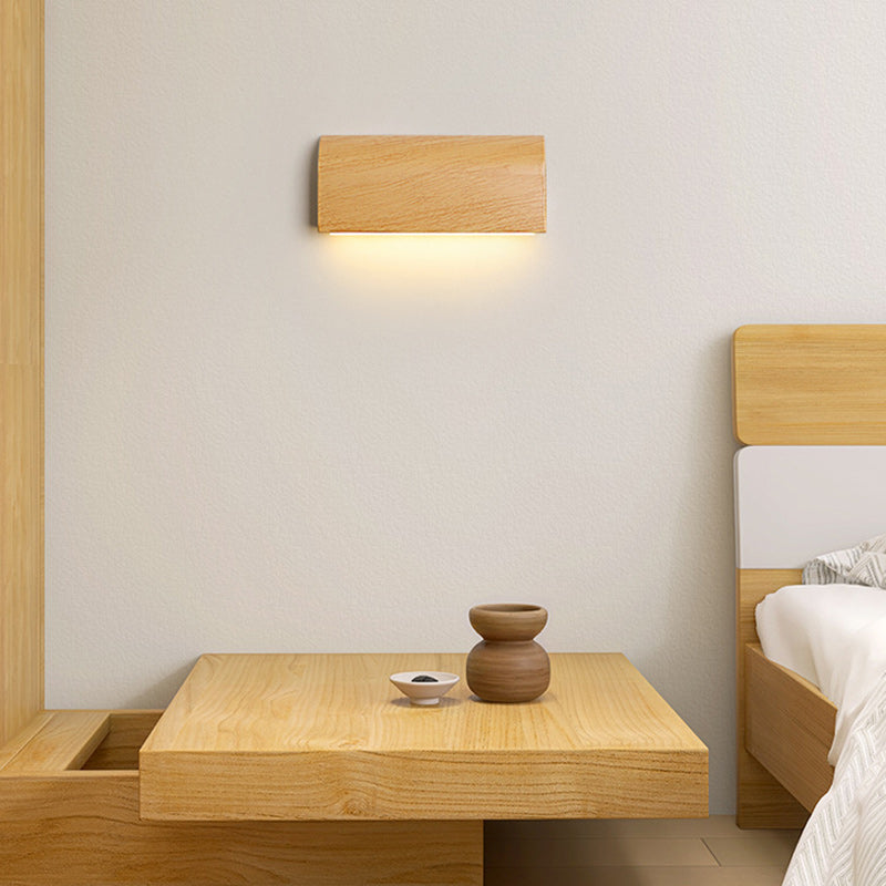 Contemporary Scandinavian Aluminum Wood Grain Rectangular LED Wall Sconce Lamp For Bedside