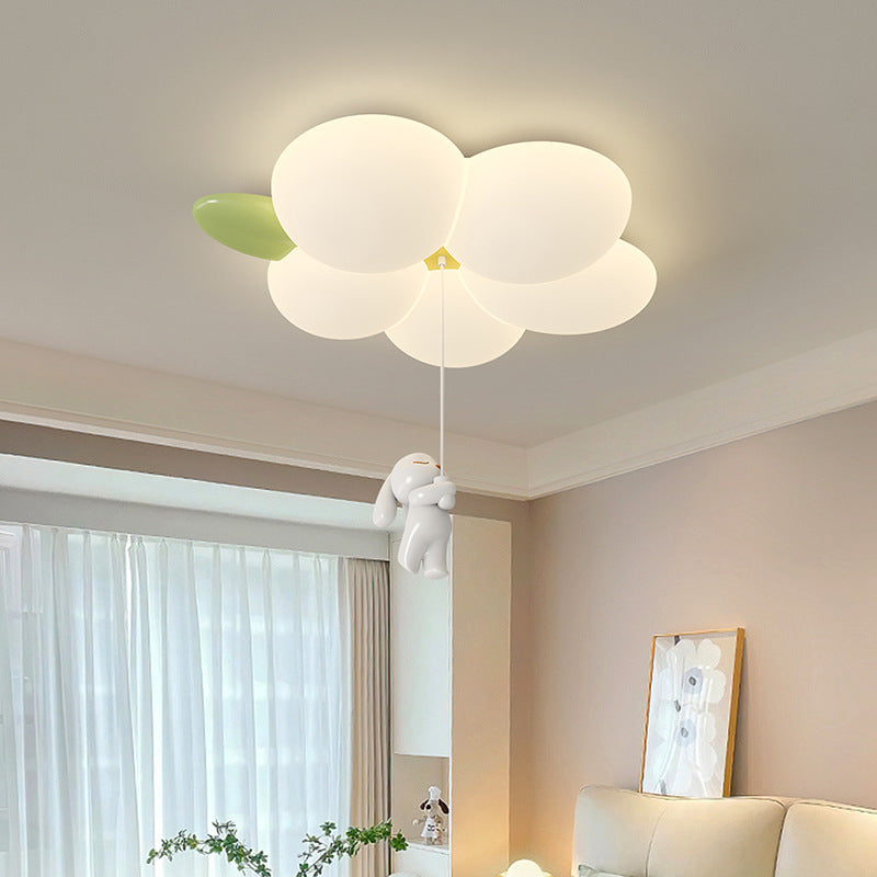 Zeitgenössische nordische Kinder Kaninchen Blume Eisen PET LED Unterputz Deckenleuchte für Schlafzimmer 