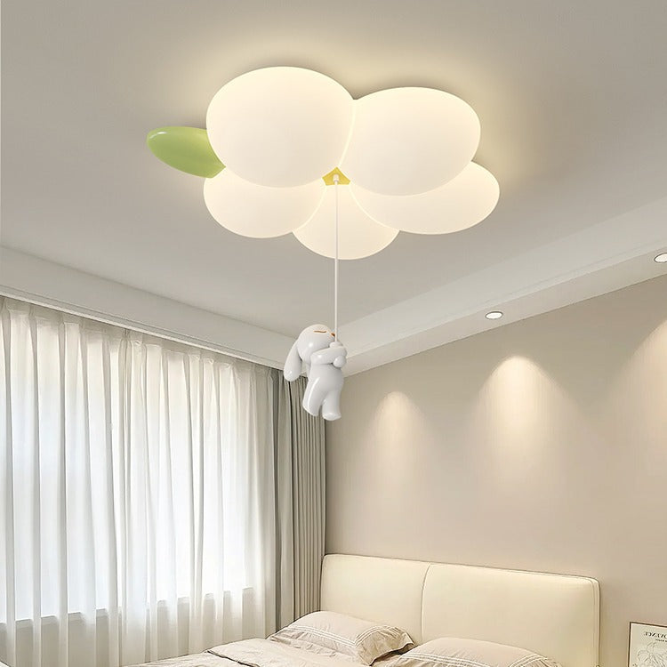 Zeitgenössische nordische Kinder Kaninchen Blume Eisen PET LED Unterputz Deckenleuchte für Schlafzimmer 