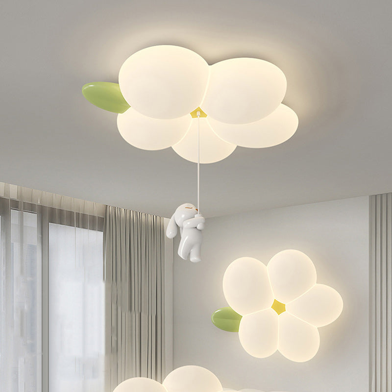 Zeitgenössische nordische Kinder Kaninchen Blume Eisen PET LED Unterputz Deckenleuchte für Schlafzimmer 