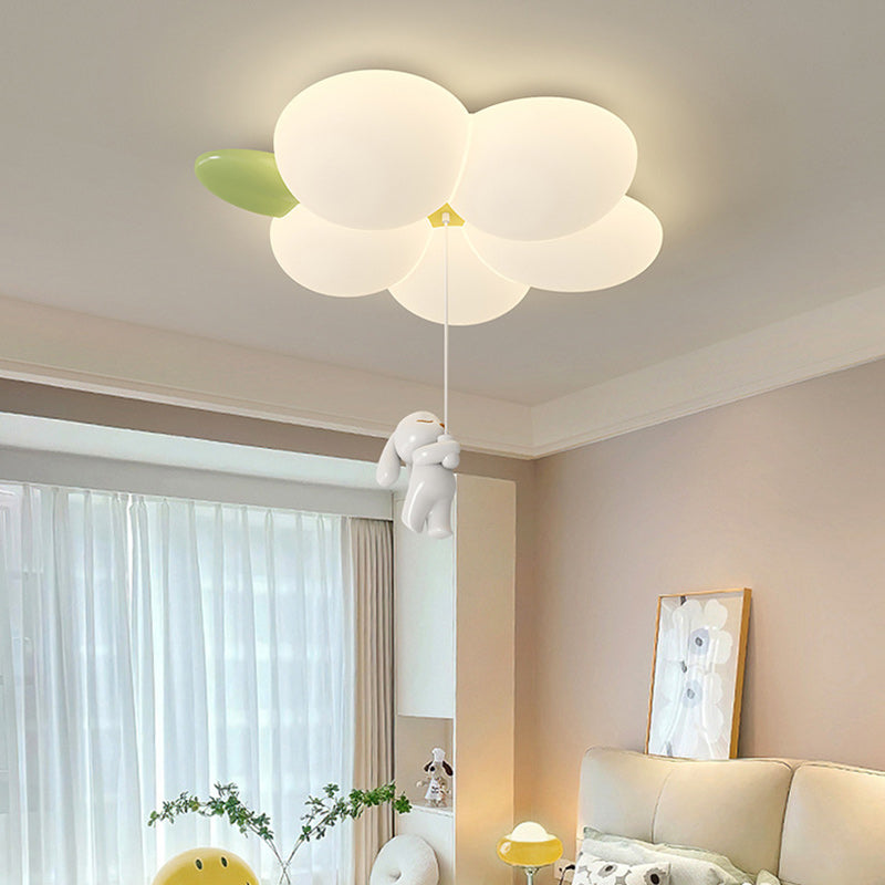 Zeitgenössische nordische Kinder Kaninchen Blume Eisen PET LED Unterputz Deckenleuchte für Schlafzimmer 