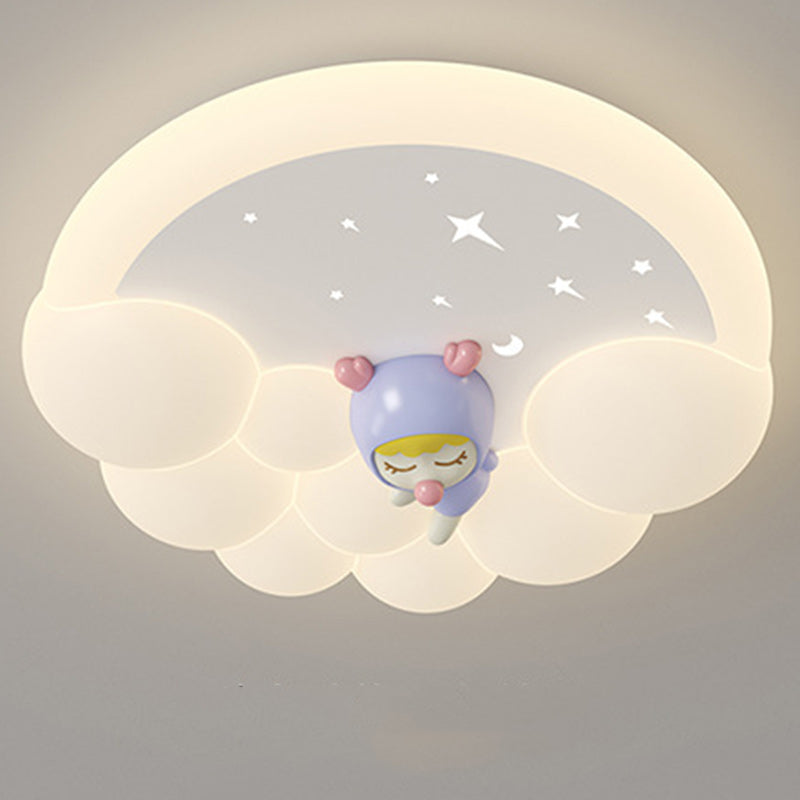 Modern Simplicity Kids Round Cloud Falling Star Rainbow Iron PE LED Flush Mount Ceiling Light For Bedroom