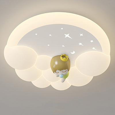 Modern Simplicity Kids Round Cloud Falling Star Rainbow Iron PE LED Flush Mount Ceiling Light For Bedroom