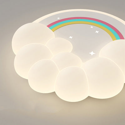 Modern Simplicity Kids Round Cloud Falling Star Rainbow Iron PE LED Flush Mount Ceiling Light For Bedroom