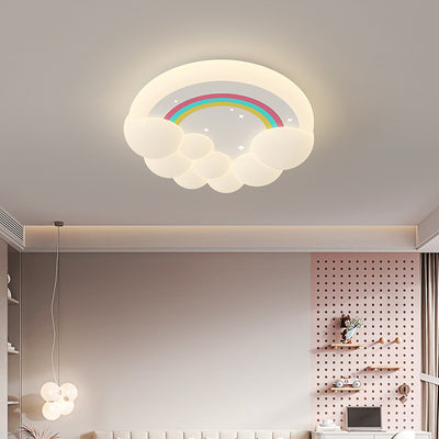 Modern Simplicity Kids Round Cloud Falling Star Rainbow Iron PE LED Flush Mount Ceiling Light For Bedroom