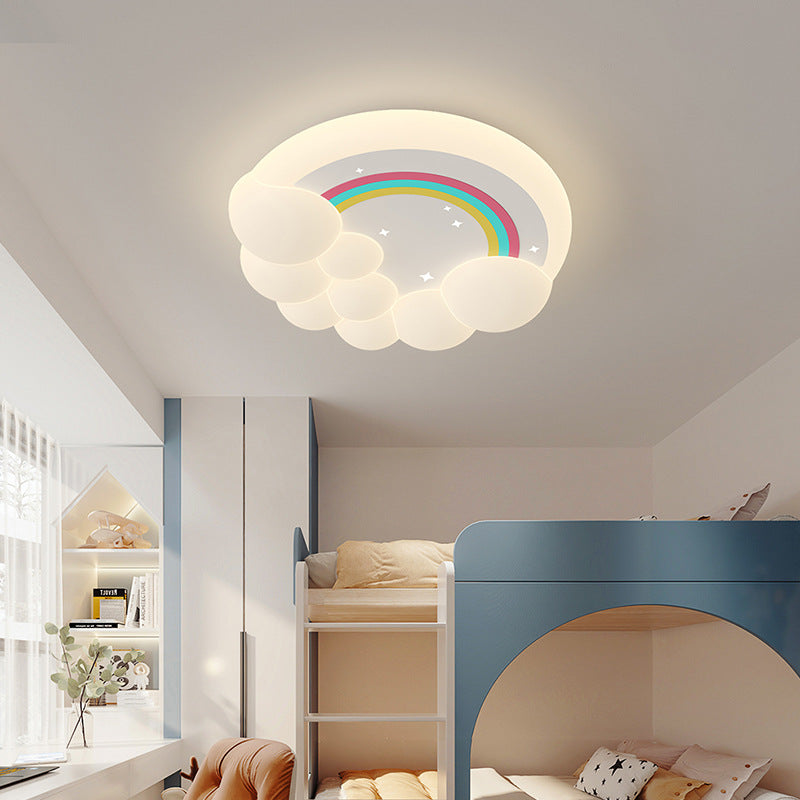 Modern Simplicity Kids Round Cloud Falling Star Rainbow Iron PE LED Flush Mount Ceiling Light For Bedroom