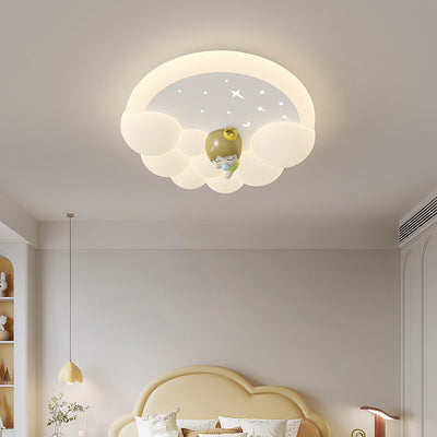 Modern Simplicity Kids Round Cloud Falling Star Rainbow Iron PE LED Flush Mount Ceiling Light For Bedroom