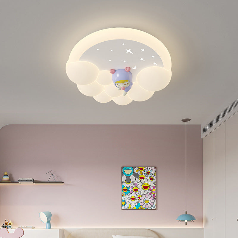 Modern Simplicity Kids Round Cloud Falling Star Rainbow Iron PE LED Flush Mount Ceiling Light For Bedroom