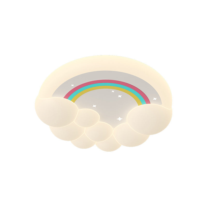 Modern Simplicity Kids Round Cloud Falling Star Rainbow Iron PE LED Flush Mount Ceiling Light For Bedroom