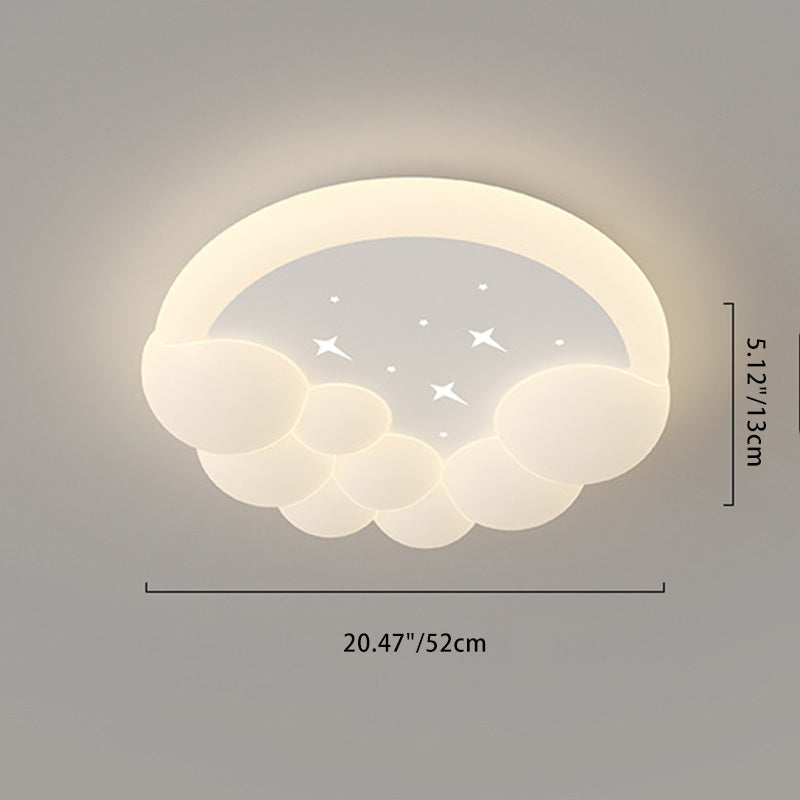 Modern Simplicity Kids Round Cloud Falling Star Rainbow Iron PE LED Flush Mount Ceiling Light For Bedroom