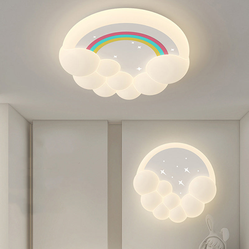 Modern Simplicity Kids Round Cloud Falling Star Rainbow Iron PE LED Flush Mount Ceiling Light For Bedroom