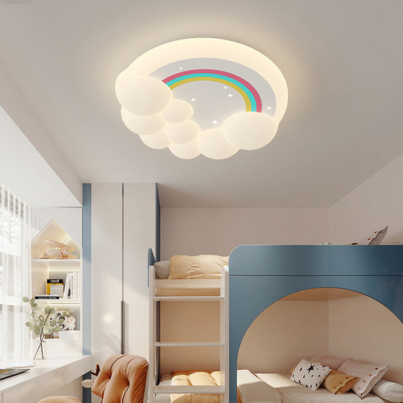 Modern Simplicity Kids Round Cloud Falling Star Rainbow Iron PE LED Flush Mount Ceiling Light For Bedroom