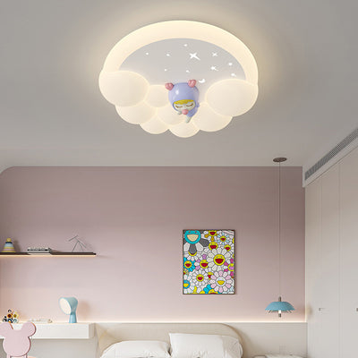 Modern Simplicity Kids Round Cloud Falling Star Rainbow Iron PE LED Flush Mount Ceiling Light For Bedroom