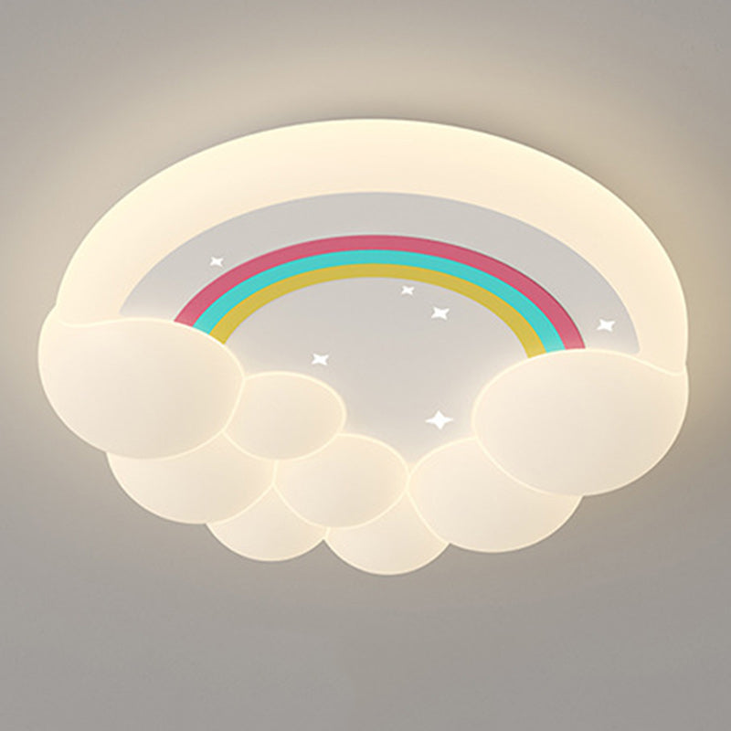 Modern Simplicity Kids Round Cloud Falling Star Rainbow Iron PE LED Flush Mount Ceiling Light For Bedroom