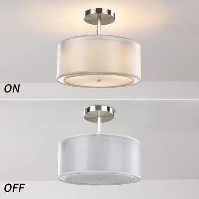 Moderne Einfachheit Runde Stoff Metall 3-Licht Semi-Flush Mount Deckenleuchte für Wohnzimmer 